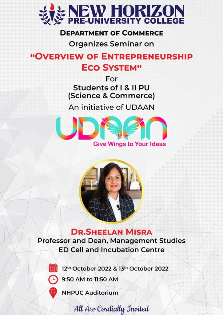 UDAAN - Overview of Entrepreneurship Eco System at NHPUC Kasturinagar